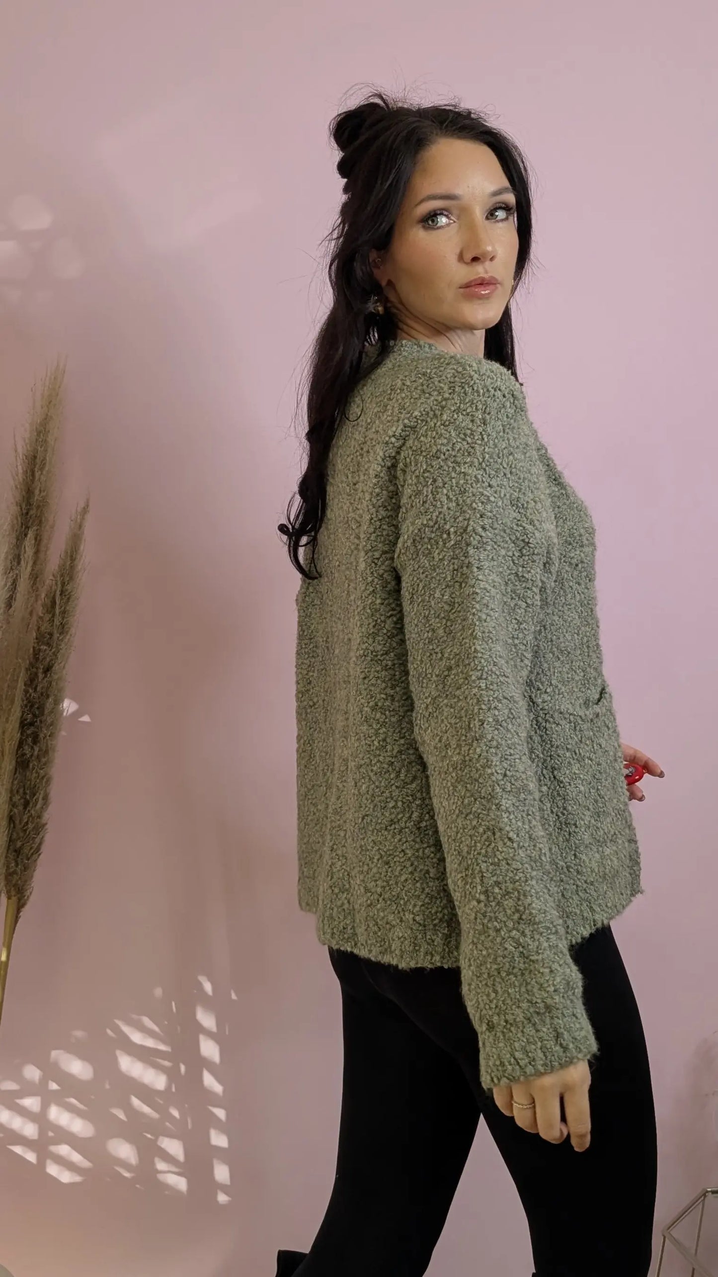 Cardigan - Teddyfluff Salbeigrün
