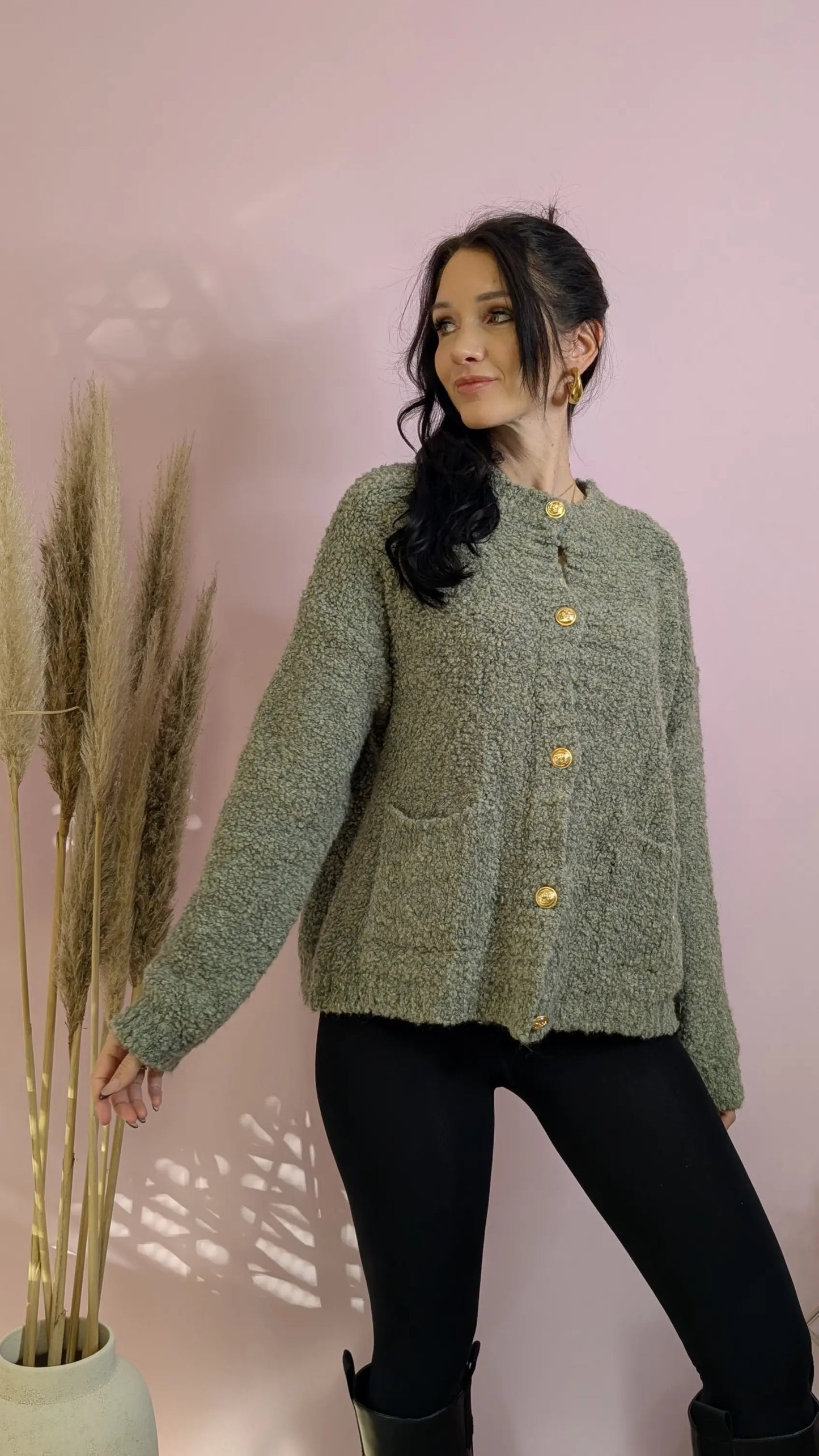 Cardigan - Teddyfluff Salbeigrün