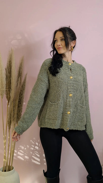 Cardigan - Teddyfluff Salbeigrün