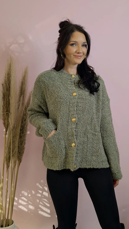 Cardigan - Teddyfluff Salbeigrün