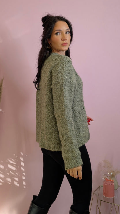 Cardigan - Teddyfluff Salbeigrün