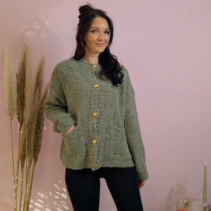 Cardigan - Teddyfluff Salbeigrün