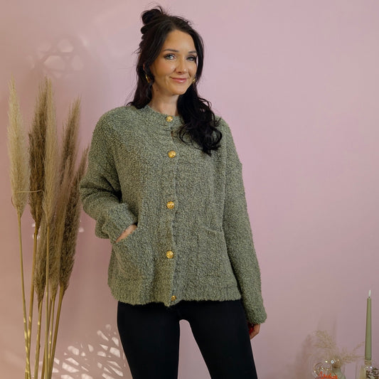 Cardigan - Teddyfluff Salbeigrün