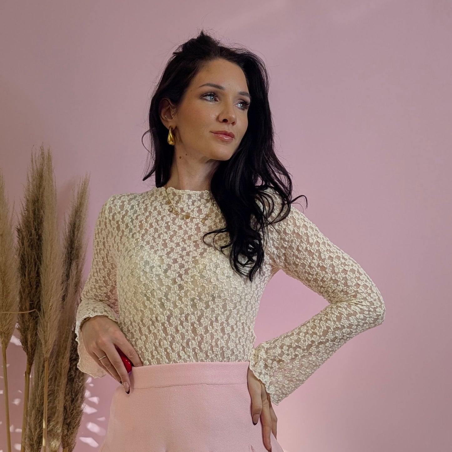 Langarmtop - Midnight Lace Creme