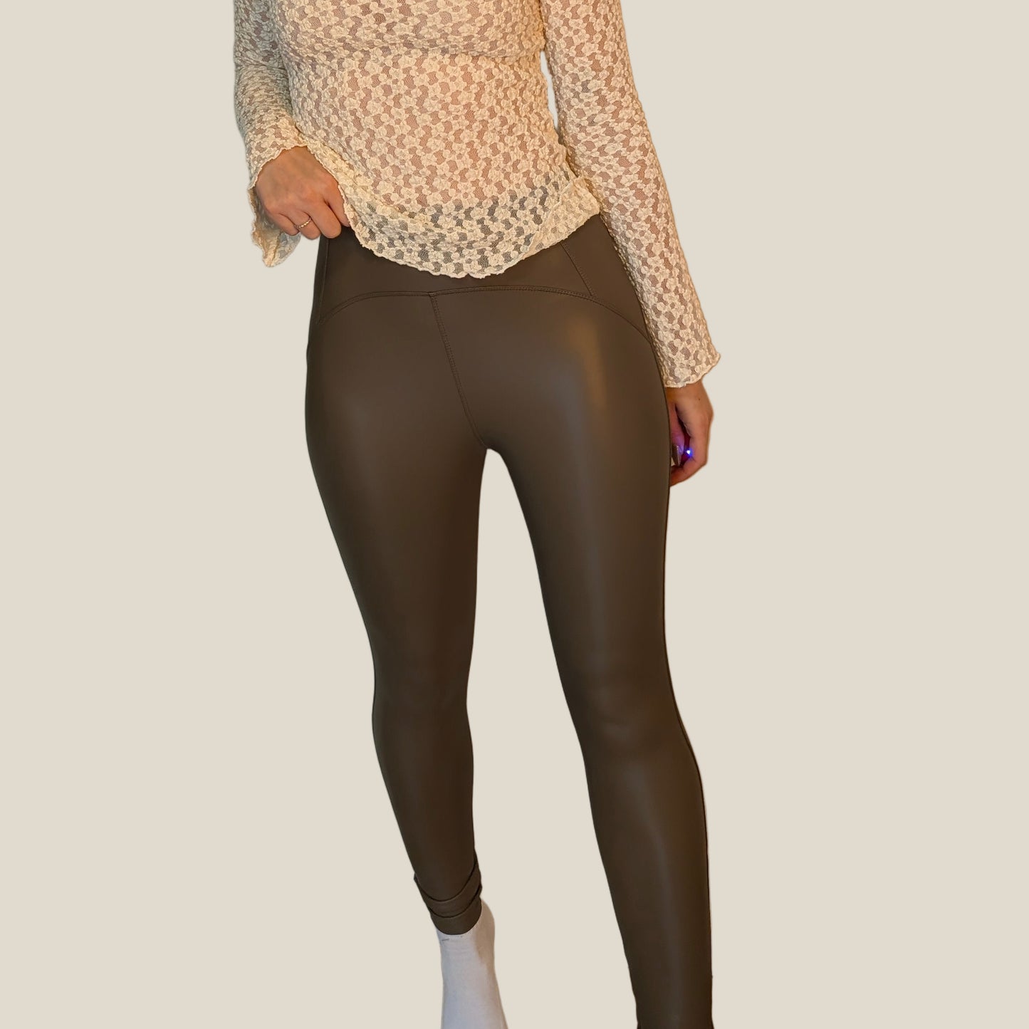 Lederleggings  - Taupe