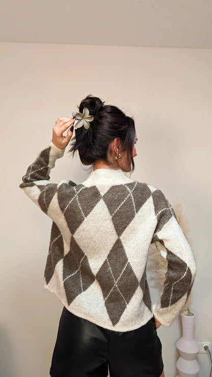 Strickpullover - Raute beige