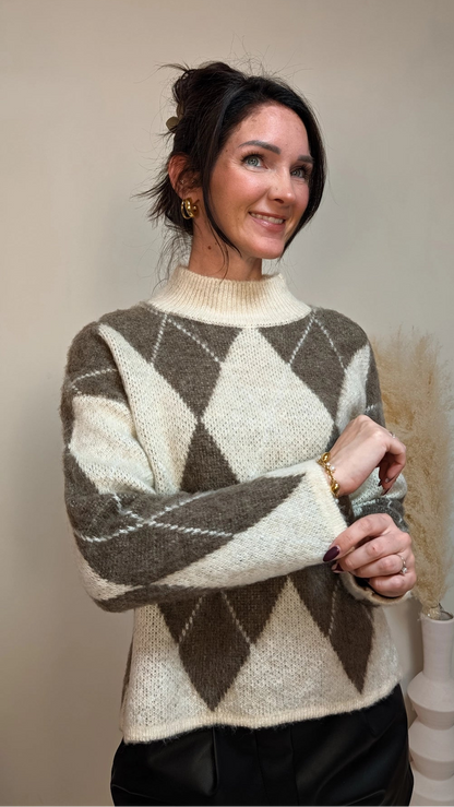 Strickpullover - Raute beige