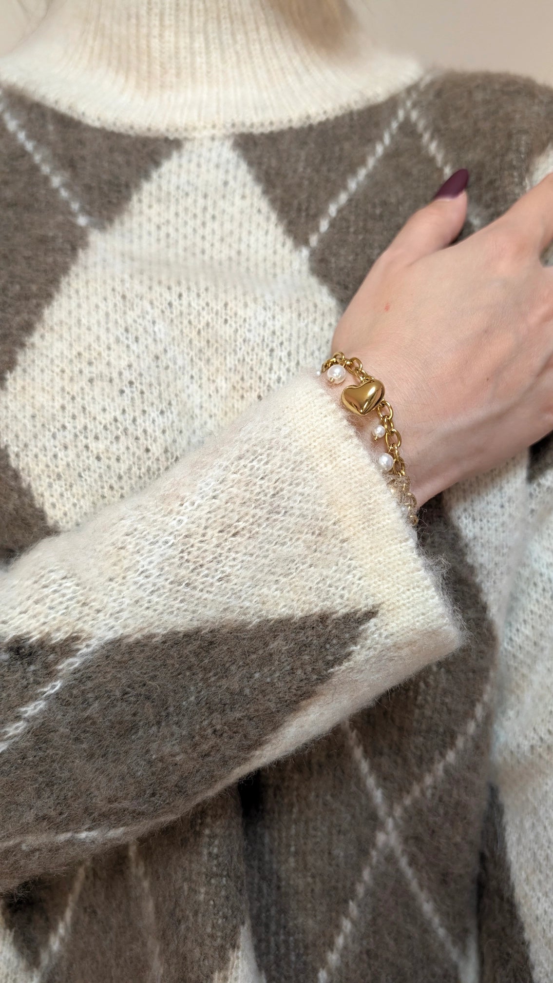 Strickpullover - Raute beige